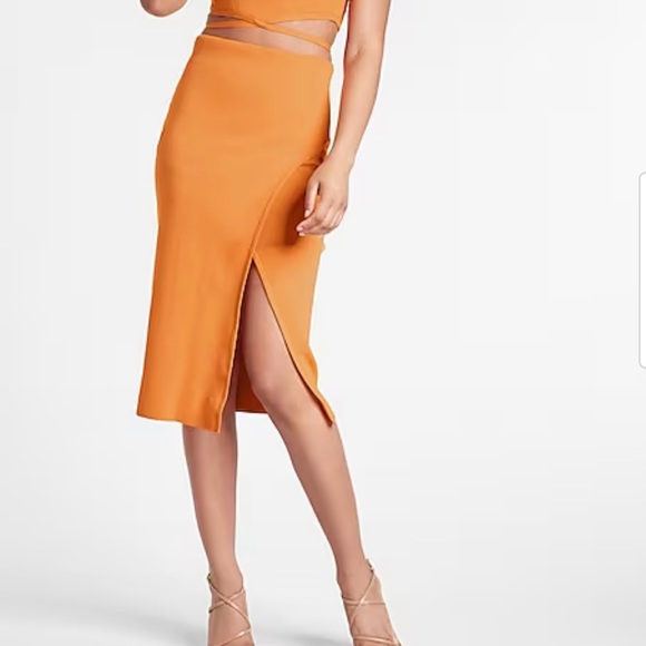 Express Dresses & Skirts - Express Body Contour Ribbed Faux Wrap Front Slit Midi Skirt Size Medium …
